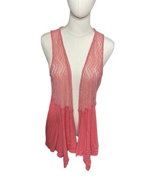 Coral Lace-Trim Open Cardigan Top